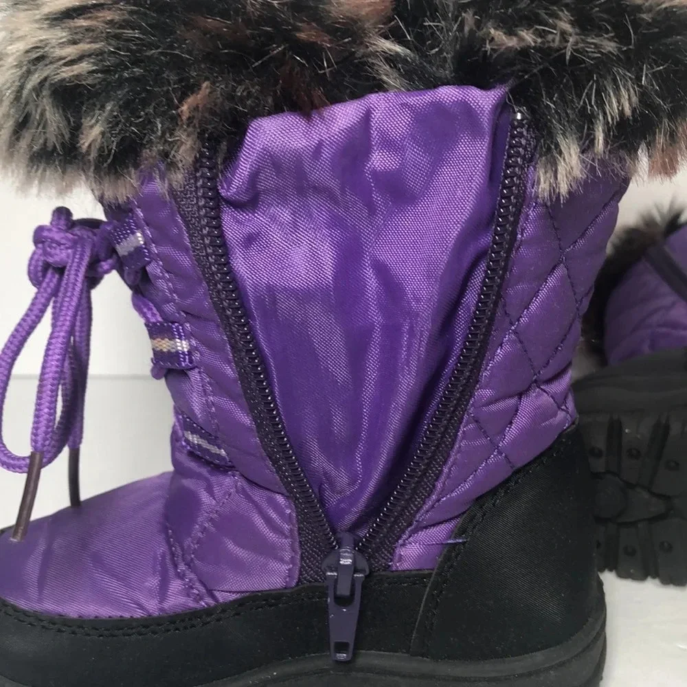Snow Tec Toddlers Quilted Snow Boots Purple with Faux Fur Trim (5-Toddler)